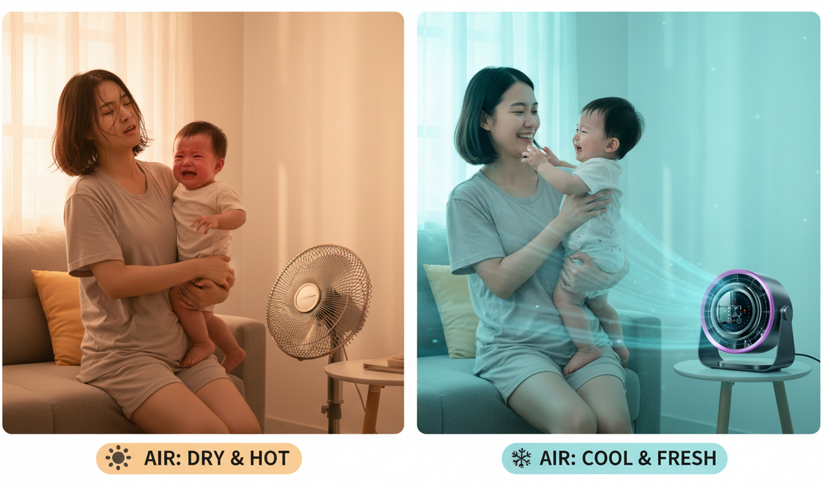 Before After 家庭主婦抱嬰兒 — 實物風扇版