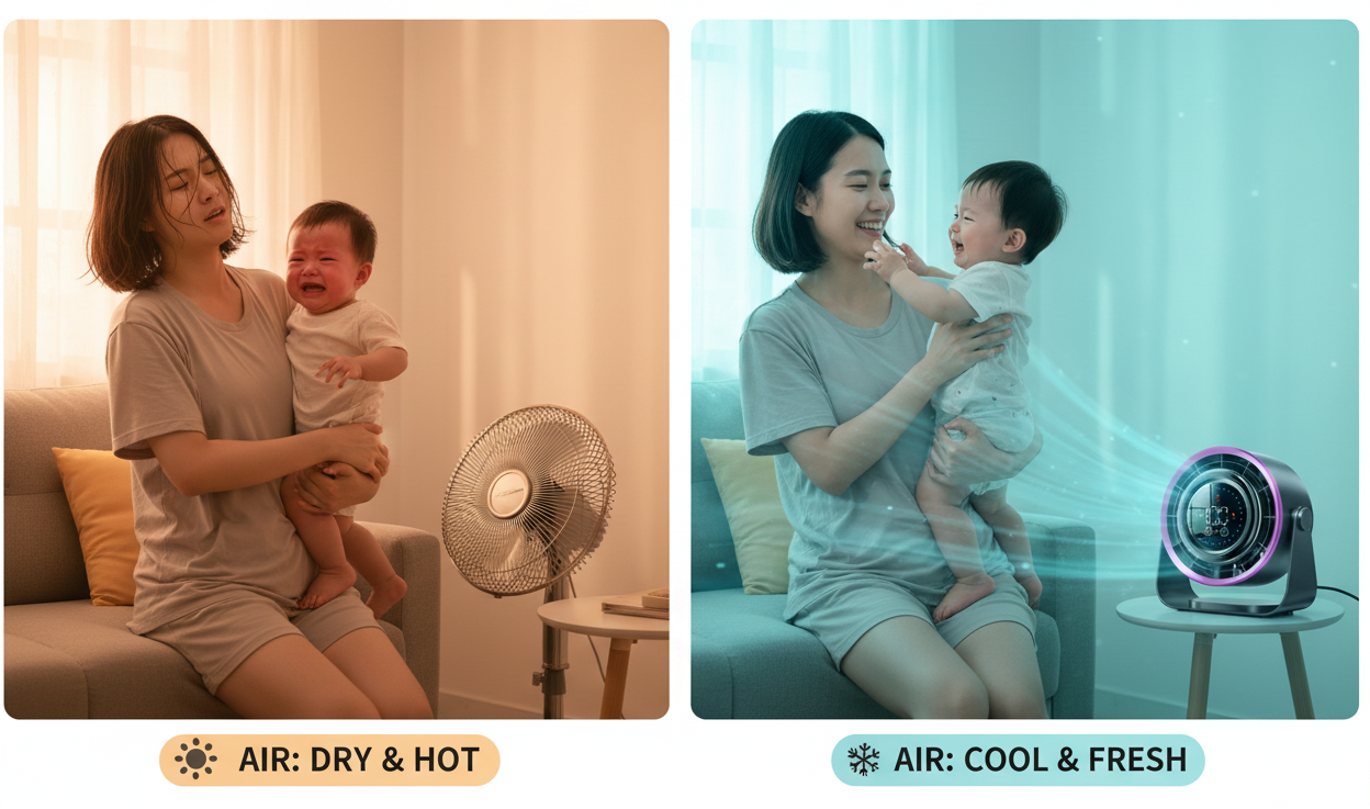 Before After 家庭主婦抱嬰兒 — 實物風扇版
