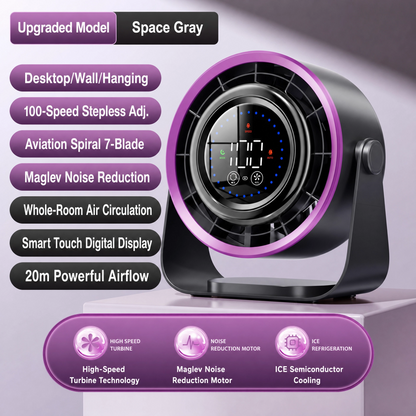 Quiet Desk Fan with Digital Display — 100-Speed USB Rechargeable Fan for Office, Bedroom & Dorm | Up to 6 Hours Battery Life