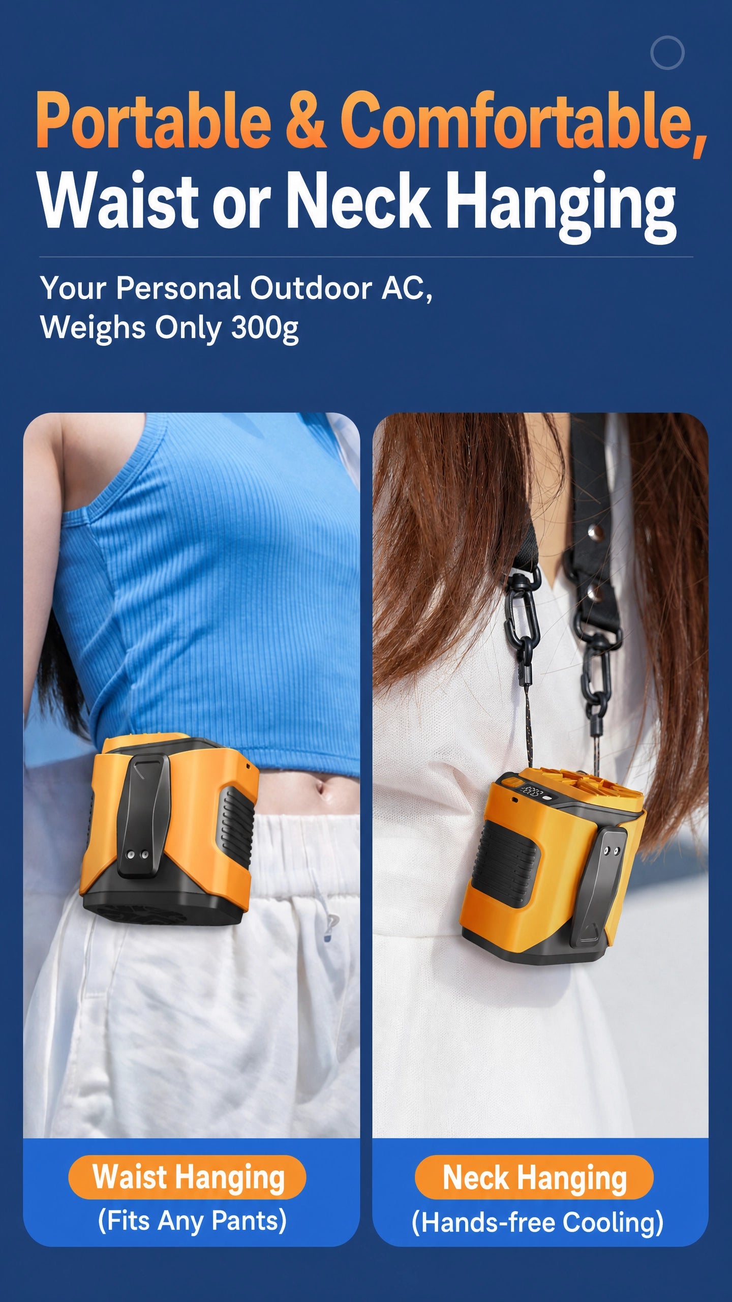 Rechargeable Portable Waist Fan & Clip-On Neck Fan — Hands-Free Outdoor Cooling
